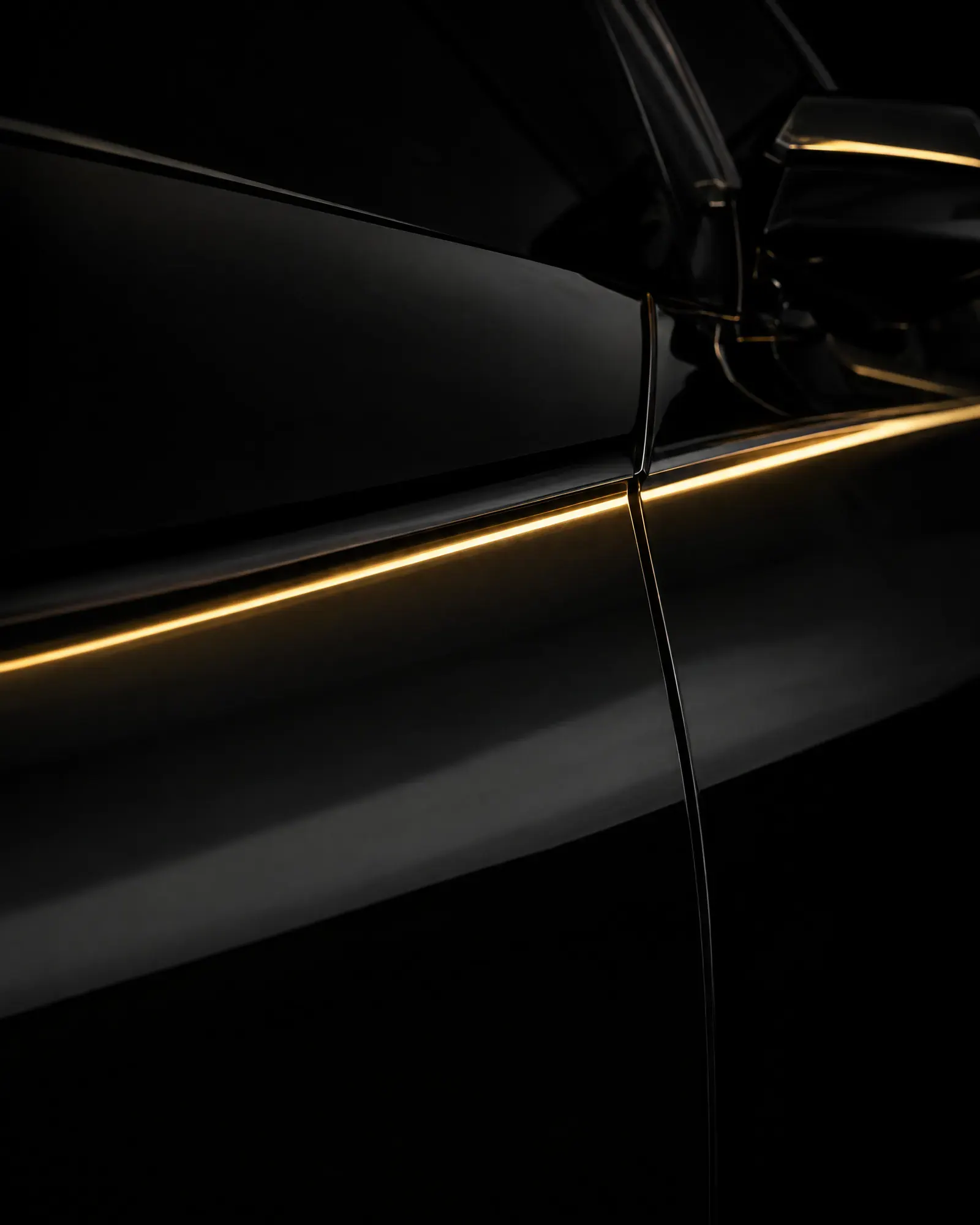 Close-up of a mirror-finish vehicle paint surface