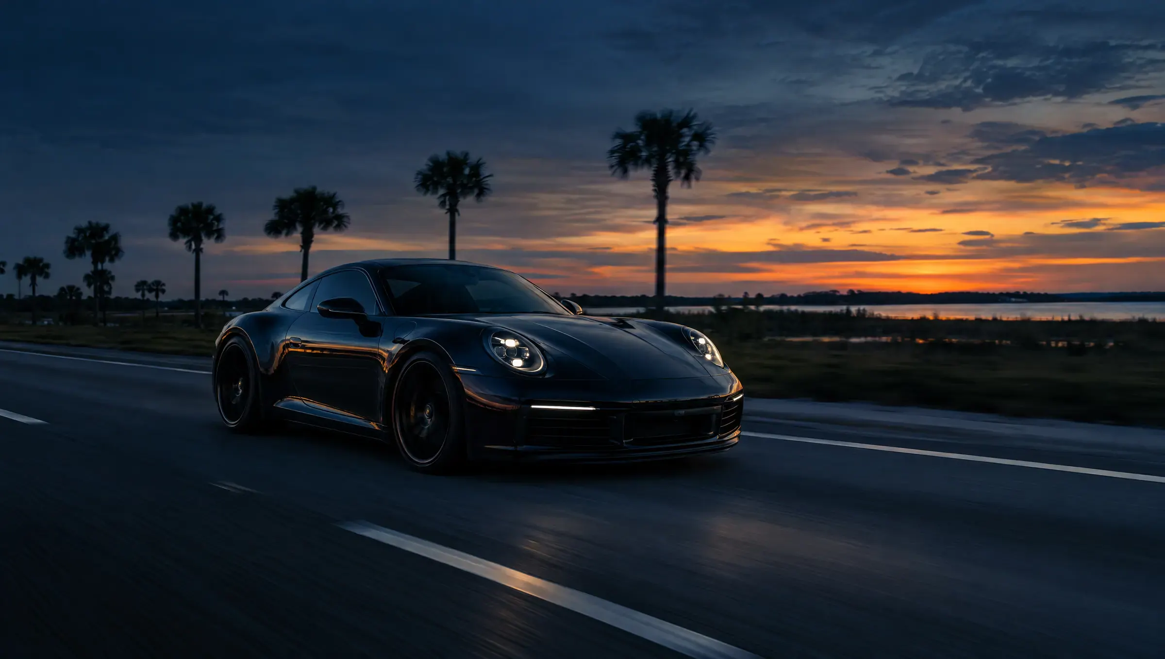 Vehicle on a Central Florida road at dusk
